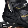 A close-up view of a black and gold inline skate. Náhled obrázku produktu