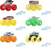A collage of six toy monster trucks with translucent car-shaped obstacles. Produktbild-Vorschau