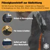 A person is applying black liquid sealant from a tube onto a surface, with three circular insets showing different applications of the product. Produktbild-Vorschau