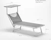 A single beach lounger with a sunshade is shown against a plain background, with dimensions indicated by lines and text. Produktbild-Vorschau