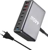 A close-up, angled view of a multi-port USB-C charging station with a power cord and plug. Produktbild-Vorschau