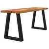 A product shot of a wooden bench with black metal legs against a white background. Náhled obrázku produktu