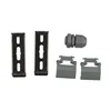 A collection of electrical installation components, including mounting brackets, a cable gland, and clips, arranged on a white background. Produktbild-Vorschau