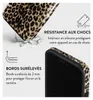 A leopard print phone case is shown with text describing its features. Anteprima dell’immagine prodotto