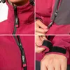 Collage of close-up shots of a pink jacket, highlighting zippers, a pocket, and velcro closures. Produktbild-Vorschau