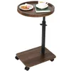 A mobile side table with a wooden top and base, and a black metal stand, shown against a white background. Produktbild-Vorschau