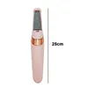 A pink electric foot file with a gold accent band and a gray roller head, shown vertically against a white background. A measurement line indicates 25cm. Voir les images du produit