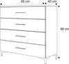 A line drawing of a chest of drawers with dimensions indicated. Produktbild-Vorschau
