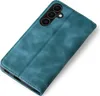 A teal-colored flip case for a smartphone is shown against a white background. Produktbild-Vorschau