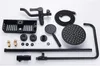 A collection of black shower hardware components laid out on a white background. Produktbild-Vorschau
