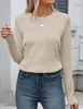 ASKSA Damen T-Shirt Rundhals Plissee Langarmshirts Basic Produktbild-Vorschau 5