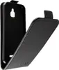 A black flip cover case for a smartphone is shown open against a white background. Podgląd zdjęcia produktu