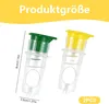 Two manual juicers with green and yellow caps are shown against a white background, with size indicators. Produktbild-Vorschau