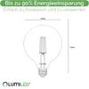 Diagram of a light bulb with dimensions and marketing text. Produktbild-Vorschau