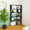 A corner bookshelf filled with decorative items and books, next to a potted plant. Voir les images du produit