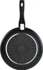 The underside of a black frying pan with a silver rim and a black handle. Produktbild-Vorschau