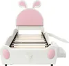 A child's bed with a bunny theme, featuring pink ears and accents, a slide, and stairs. Anteprima dell’immagine prodotto