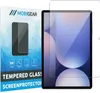 A product shot of a screen protector packaging and the screen protector itself placed on a tablet. Produktbild-Vorschau