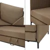 A collage of four close-up images of a brown sofa, showing different angles and details. Produktbild-Vorschau