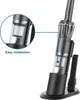 A close-up of a cordless vacuum cleaner and its charging base, with a magnified inset showing filter installation. Produktbild-Vorschau