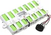 A battery pack with multiple green cylindrical cells arranged in a white plastic holder, connected by wires to a black connector. Produktbild-Vorschau