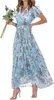 ASKSA Femme Robe d'été Imprimé Fleur Longue Ruche Manches Voir les images du produit 1