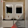 A modern bathroom setting with two sinks and mirrors. Produktbild-Vorschau