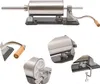 A collage of images showing a stainless steel sausage stuffer machine from different angles. Náhled obrázku produktu