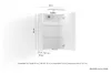 A white cabinet with two doors and shelves, shown with dimensions and measurements. Produktbild-Vorschau