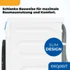 Close-up side view of a white washing machine with text overlays highlighting its features. Produktbild-Vorschau
