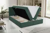 A green boxspring bed with its storage compartment open, revealing the mattress inside. Produktbild-Vorschau
