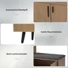 A collage of close-up images highlighting features of a wooden shoe cabinet with a bench. Produktbild-Vorschau