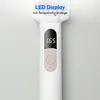 Close-up of the handle of a white hair straightener, showing the LED display and control buttons. Produktbild-Vorschau