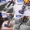 A collage of four images showing a vacuum cleaner being used in different settings: on stairs, on a mattress, in a car, and on a sofa. Produktbild-Vorschau