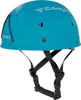 A blue helmet with black straps against a white background. Voir les images du produit