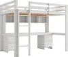 A white loft bed with an integrated desk and shelving unit, shown against a white background. Náhled obrázku produktu