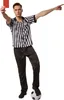 A man dressed as a soccer referee, holding a red card and pointing. Produktbild-Vorschau