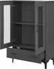 A dark gray cabinet with two doors and a drawer is shown with the left door and the drawer open. Náhľad obrázku produktu