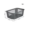 A grey plastic basket with dimensions indicated by lines and text. Produktbild-Vorschau
