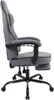 A side view of a gray gaming chair with a black base and wheels. Produktbild-Vorschau