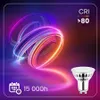A marketing image for an LED lamp, featuring abstract light trails and the product itself. Produktbild-Vorschau