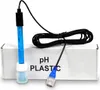 A pH sensor probe with a cable and a small bottle is placed on a white box. Produktbild-Vorschau