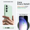 A hand holding a green phone case, with text describing its features and a graphic of a phone charging wirelessly. Produktbild-Vorschau
