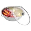 A split hot pot with food and broth, covered by a glass lid. Náhled obrázku produktu