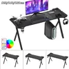 XINZI LED Gaming Tisch 120cm Schwarz, Carbon Tischplatte, Produktbild-Vorschau 1