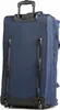 The back of a navy blue rolling suitcase. Produktbild-Vorschau