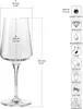 A diagram of a wine glass with dimensions and feature icons. Produktbild-Vorschau
