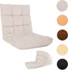 A cream-gray floor chair is shown in its main configuration, with smaller circular swatches of other available colors displayed to the right. A smaller, folded version of the chair is shown at the bottom right. Produktbild-Vorschau