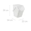 A white plastic waste bin with dimensions indicated by measurement lines and text. Podgląd zdjęcia produktu