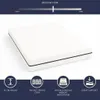 A white mattress with a black trim, displayed on a white background. Above the mattress is a slider indicating firmness from soft to firm, labeled 'MEDIUM-FIRM'. Below the mattress are icons and text describing features. Anteprima dell’immagine prodotto